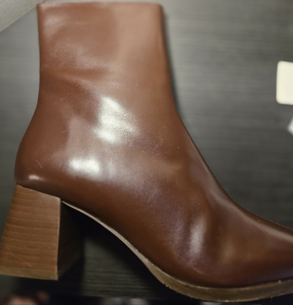 New-Sézane Axelle Ankle Boots Chocolat Glacé Brown Leather Block Heel Sz 7 FR 38 - Picture 6 of 11